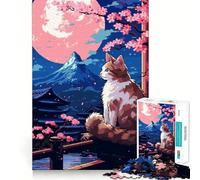 Rompecabezas de 1000 Piezas para Adultos,diseño de Gato japonés Sakura Pixel Art,Corte Suave,Actividad Cerebral Inteligente,diversión,Tiempo Libre,decoración navideña,Regalo (38x26cm)