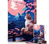 Rompecabezas de 1000 Piezas para Adultos,diseño de Gato japonés Sakura Pixel Art,Juego de Habilidad de Pensamiento,Juego Tranquilo,decoración navideña 50x75cm