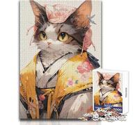 Rompecabezas de 1000 Piezas para Adultos, diseño de Gato, Kimono, Geisha Japonesa, Ideal para días de Ocio, Juguete de Corte Ajustado y fiable, tamaño 38x26cm