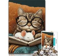 Rompecabezas de 1000 Piezas para Adultos, diseño de Gato Lector, Juego de Preguntas y respuestas, cumpleaños y Navidad (75x50cm)