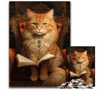 Rompecabezas de 1000 Piezas para Adultos, diseño de Gato Leyendo un Libro, desafiante, decoración del hogar y para Las Vacaciones, 26x38cm/10,23x14,96 Pulgadas.