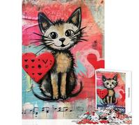 Rompecabezas de 1000 Piezas para Adultos diseño de Gato Musical de San Valentín con corazón Juguetes antiestrés Regalos de Amigo Invisible Juego Familiar descompresión Intelectual (tamaño 50x75cm)