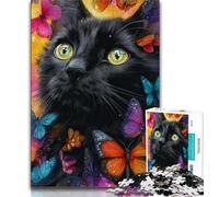 Rompecabezas de 1000 Piezas para Adultos diseño de Gato Negro Divertido para el hogar Ideal para días de Lluvia Regalo de cumpleaños 75x50cm