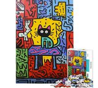 Rompecabezas de 1000 Piezas para Adultos diseño de Gato Negro Estilo Pop Art sobre Mesa Juego práctico para Adultos Ideal para Decorar el hogar Perfecto como Regalo (tamaño 38x26cm)
