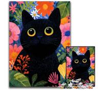 Rompecabezas de 1000 Piezas para Adultos, diseño de Gato Negro Floral, de cartón, Juguetes educativos, intelectuales, descompresores, Divertidos, Juego Familiar, 26x38cm