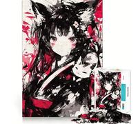 Rompecabezas de 1000 Piezas para Adultos,diseño de Gato Nekomimi en Tinta Negra,decoración práctica y Divertida,Ideal para Momentos de Ocio y Entretenimiento 38x26cm