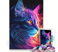 Rompecabezas de 1000 Piezas para Adultos diseño de Gato neón Que Brilla en la Oscuridad Juguetes para armar para la diversión Familiar para Fortalecer el Amor Entre Parejas 50x75cm