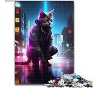 Rompecabezas de 1000 Piezas para Adultos, diseño de Gato neón, tamaño 26x38cm, Ideal para Fiestas, cumpleaños y Noches de Juegos en Familia.