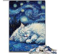 Rompecabezas de 1000 Piezas para Adultos,diseño de Gato Persa en el Cielo Nocturno,Fabricado en Madera, diversión Familiar,Ideal para Vacaciones,cumpleaños y Noches de Juegos