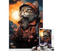 Rompecabezas de 1000 Piezas para Adultos diseño de Gato Pescador en un Lago Ideal para decoración del hogar Regalo Juego Educativo Interesante para Reducir el estrés tamaño 38x52cm