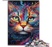 Rompecabezas de 1000 Piezas para Adultos,diseño de Gato psicodélico Colorido de Madera,Ideal como decoración artística o Regalo de cumpleaños,Ideal para cumpleaños,Vacaciones,Navidad,Halloween