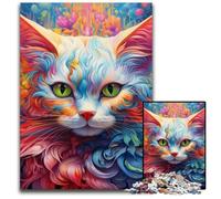 Rompecabezas de 1000 Piezas para Adultos, diseño de Gato psicodélico Colorido, de Madera, Ideal para Decorar y Regalar, 50x75cm/19,68x29,52 Pulgadas