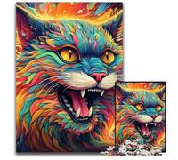 Rompecabezas de 1000 Piezas para Adultos, diseño de Gato psicodélico de Arte Colorido, Ideal para Halloween, Navidad y cumpleaños, 26x38cm/10,23x14,96 Pulgadas.