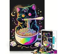 Rompecabezas de 1000 Piezas para Adultos,diseño de Gato Ramen neón,Juguete de Juego de Ajuste preciso para desarrollar la Capacidad cognitiva,Ideal para Momentos de Ocio y Entretenimiento (50x75cm)