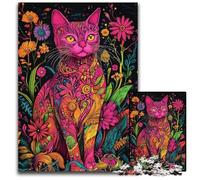 Rompecabezas de 1000 Piezas para Adultos, diseño de Gato Sentado Entre Flores, de cartón, Juego Interactivo Familiar, Rompecabezas, Juguete Educativo, 26x38cm