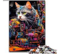 Rompecabezas de 1000 Piezas para Adultos, diseño de Gato tecnológico, Hecho de cartón, Juego Familiar Interactivo, decoración del hogar, Regalo desafiante y acertijo, 1000 Piezas(26x38cm)