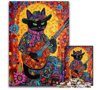 Rompecabezas de 1000 Piezas para Adultos, diseño de Gato Tocando la Guitarra Entre Flores, de cartón, fomentar el Amor en Pareja a Partir de los 14 años, 26x38cm