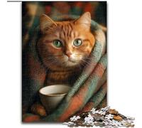 Rompecabezas de 1000 Piezas para Adultos, diseño de Gato Tomando café, 26x38cm, un desafiante Rompecabezas para Adolescentes, Ideal para una Noche de Juegos en Familia