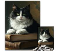Rompecabezas de 1000 Piezas para Adultos, diseño de Gato Tumbado sobre un Libro, de Madera, Halloween, Pascua y Año Nuevo, 50x75cm