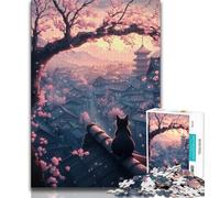 Rompecabezas de 1000 Piezas para Adultos,diseño de Gato y Cerezo en Flor,Ideal para Adolescentes,Ideal para aliviar el estrés,un Reto difícil,decoración única para el hogar y Regalos (tamaño 75x50cm)
