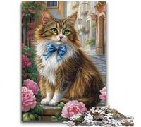 Rompecabezas de 1000 Piezas para Adultos, diseño de Gato y Flores, desafiantes Juegos Familiares, Juguete de Bricolaje para decoración de Pared del hogar, Regalos de 38x26cm