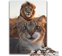 Rompecabezas de 1000 Piezas para Adultos, diseño de Gato y león, Ideal para selfis, Juegos educativos, antiestrés y decoración de Escritorio (38x52cm)