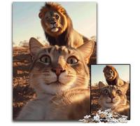 Rompecabezas de 1000 Piezas para Adultos, diseño de Gato y león, Ideal para selfis, para aliviar el estrés y Matar el Tiempo en casa Una Obra de Arte para niños de 14 años (26x38cm)