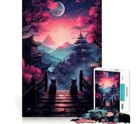 Rompecabezas de 1000 Piezas para Adultos,diseño de Gato y Luna,Estilo japonés,Corte preciso,Divertido Juego de ingenio,Ideal para el Tiempo Libre y como Actividad de cumpleaños (50x75cm)
