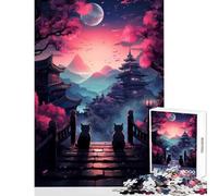 Rompecabezas de 1000 Piezas para Adultos diseño de Gato y Luna Juguete japonés para decoración de Pared Regalo de Amigo Secreto Juegos relajantes con Piezas de Formas aleatorias