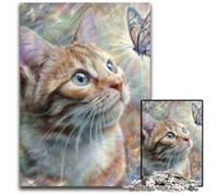 Rompecabezas de 1000 Piezas para Adultos, diseño de Gato y Mariposa, Ideal para Pasar el Tiempo Libre en casa, una Obra de Arte para niños de 14 años (26x38cm)