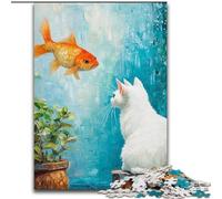 Rompecabezas de 1000 Piezas para Adultos, diseño de Gato y pez Dorado, Ideal para Juegos educativos, Mejora la Memoria, a Partir de los 14 años (26x38cm)