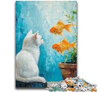Rompecabezas de 1000 Piezas para Adultos, diseño de Gato y pez Dorado, para Mayores de 14 años, Juguete Educativo Intelectual descompresor, Gran Regalo, 50x75cm