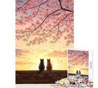 Rompecabezas de 1000 Piezas para Adultos diseño de Gatos bajo la Puesta de Sol de Sakura Juguete Educativo Gran Regalo Juegos de relajación Actividades Divertidas en casa tamaño 38x26cm