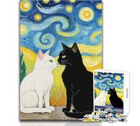 Rompecabezas de 1000 Piezas para Adultos, diseño de Gatos en la Noche Estrellada, Ideal para Disfrutar de un rato Tranquilo y Relajado, con Ajuste preciso, tamaño 38x26cm