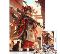 Rompecabezas de 1000 Piezas para Adultos diseño de Geisha guardiana Felina Mujeres y Hombres con póster a Juego y Hoja de Trivia (tamaño 50x75cm)