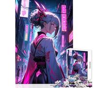 Rompecabezas de 1000 Piezas para Adultos diseño de Geisha Japonesa con Paisaje Urbano de neón Juguete para decoración de Pared Regalo para cumpleaños Juegos educativos Lista de Deseos con Papá Noel