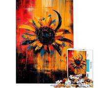 Rompecabezas de 1000 Piezas para Adultos Diseño de Girasol expresionista contemporáneo Radiant Bloom Rompecabezas para Adolescentes Juguetes antiestrés Actividades Divertidas para aliviar el estrés