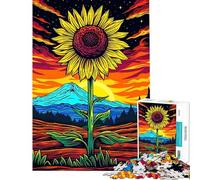 Rompecabezas de 1000 Piezas para Adultos diseño de Girasol psicodélico al Atardecer Juego Familiar con patrón de Montaje desafiante (tamaño 38x26cm)