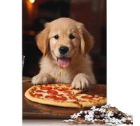 Rompecabezas de 1000 Piezas para Adultos, diseño de Golden Retriever, con Forma de Cachorro de Pizza, de Madera, para divertirse en Familia y Jugar en la Noche, 1000 Piezas (75 x 50 cm)