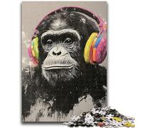 Rompecabezas de 1000 Piezas para Adultos, diseño de Gorila con Auriculares, Ideal para aliviar el estrés, Ideal para Decorar tu Escritorio, 50x75cm