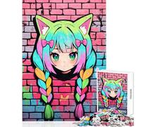 Rompecabezas de 1000 Piezas para Adultos diseño de Grafiti de neón Nekomimi Ideal para Decorar el hogar Regalos y Juegos relajantes desafiantes para completar Tamaño 38x52cm