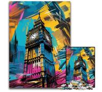 Rompecabezas de 1000 Piezas para Adultos, diseño de Grafiti del Big Ben, de cartón, Ideal para Actividades Familiares, decoración del hogar, 26x38cm/10,23x14,96 Pulgadas.