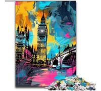 Rompecabezas de 1000 Piezas para Adultos, diseño de Grafiti del Big Ben, de Madera, Ideal para Adolescentes, Ideal para una Noche de Juegos en Familia, 1000 Piezas(50x75cm)