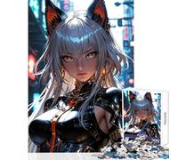 Rompecabezas de 1000 Piezas para Adultos diseño de Guerrero con Orejas de Zorro ciberpunk Juguetes de decoración para el hogar Regalos para Mujeres y Hombres Juego de ingenio difícil y desafiante