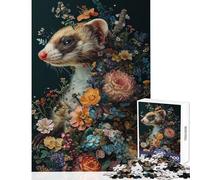 Rompecabezas de 1000 Piezas para Adultos diseño de hurón Floral Juguete antiestrés Regalo de cumpleaños Juegos relajantes y desafiantes (tamaño 38x52cm)