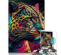 Rompecabezas de 1000 Piezas para Adultos, diseño de Jaguar, con Cara de Animal Pop Art, Ideal para familias, para aliviar el estrés y un desafío difícil, Ideal para Parejas (tamaño 75x50cm)