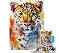 Rompecabezas de 1000 Piezas para Adultos diseño de Jaguar Pintado en Acuarela un Juego de ingenio Divertido y Original Ideal para cumpleaños y como Regalo (tamaño 38x26cm)