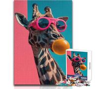 Rompecabezas de 1000 Piezas para Adultos, diseño de Jirafa con Gafas de Sol, Ideal para Disfrutar del Tiempo Libre, con Ajuste preciso, tamaño 50x75cm