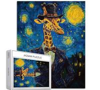 Rompecabezas de 1000 piezas para adultos, diseño de jirafa en un traje, estilo de pintura al óleo de Van Gogh, desafiantes juegos de actividades familiares, rompecabezas colorido para manualidades