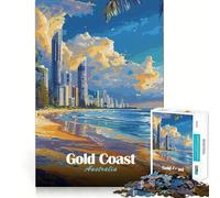 Rompecabezas de 1000 Piezas para Adultos,diseño de la Costa Dorada de Australia,Paisaje Playero,Arte de Borde Premium,Rompecabezas,Regalo,Juego Casual,Actividad de cumpleaños (38x52cm)